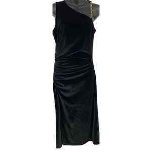 Michael Kors Velvet One-Shoulder Dress with Gold Chain